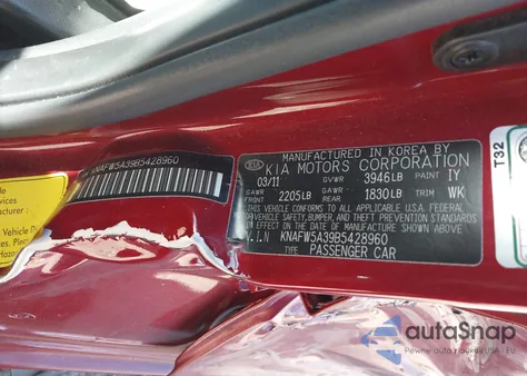 2011 Kia Forte Sx from USA, damaged, VIN KNAFW5A39B5428960